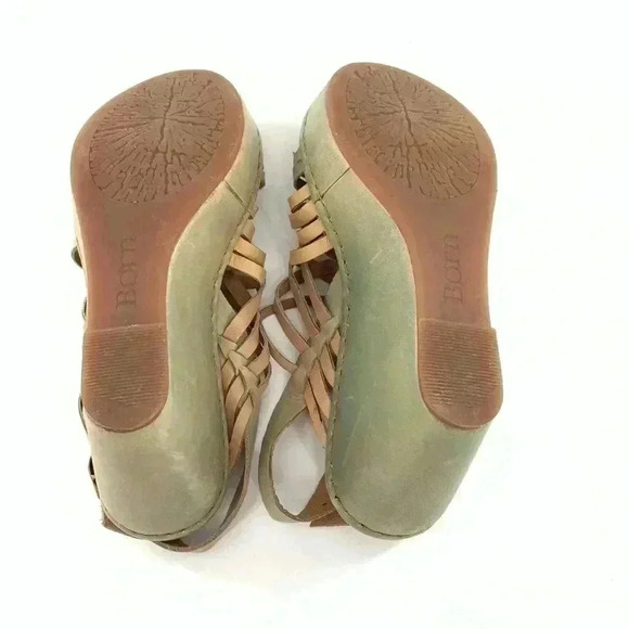 Born womens sandals size 8 green tan leather platform wedges - Picture 11 of 15